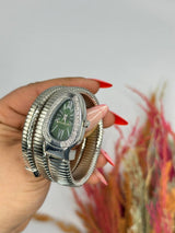 Bvlgari Gümüş Yeşil Kadran Yılan Saat  S619 yorum görseli