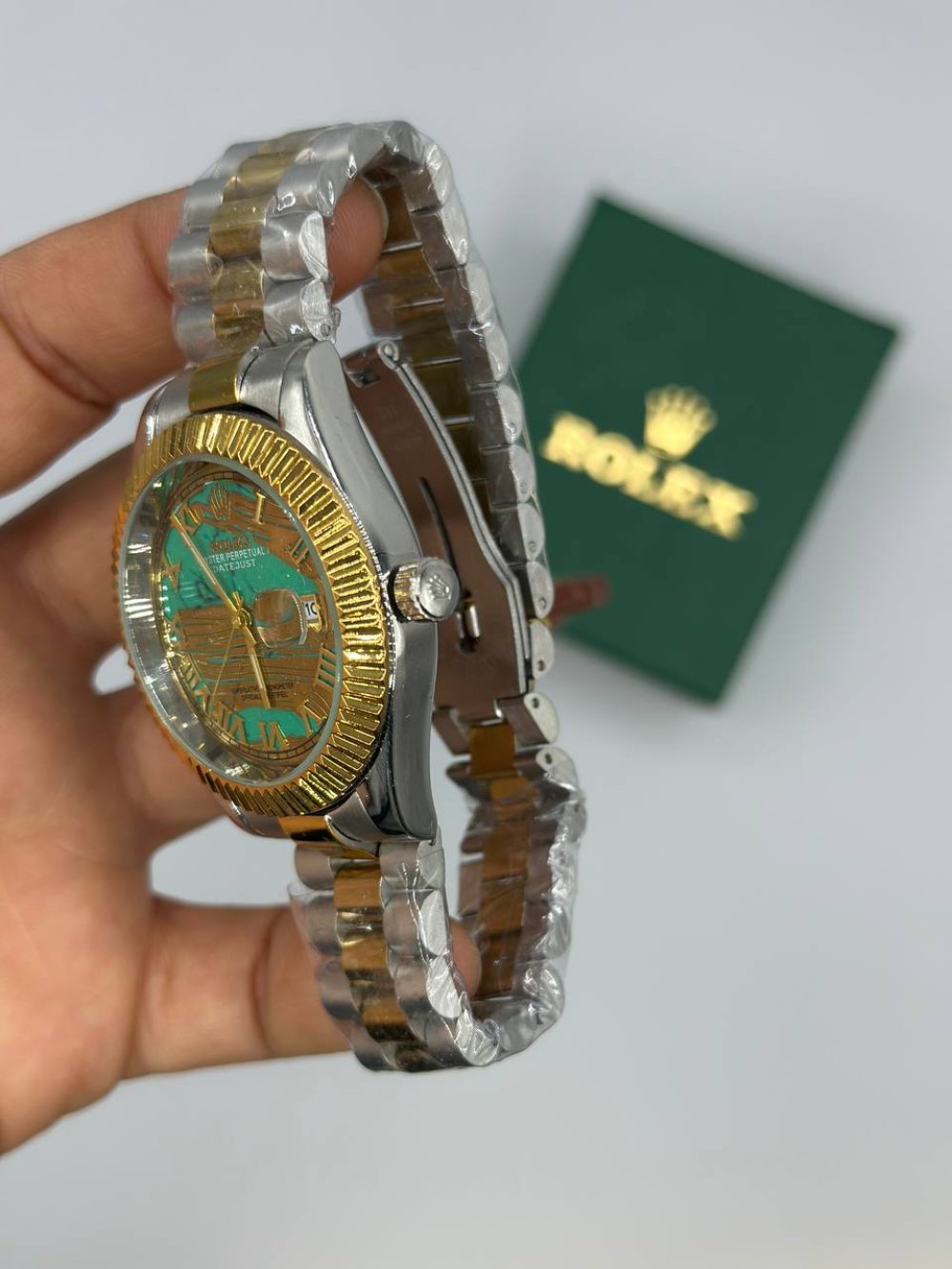 Rolex Datejust Gold Gümüş Yeşil Kadran Erkek Kol Saat S912 Ürün ikincil görseli