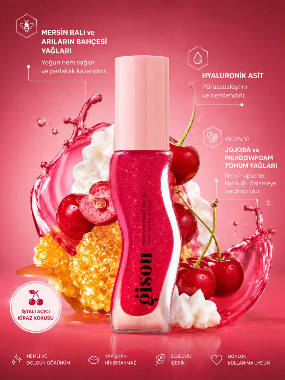 GISOU Cherry On The Cake Lip Oil - Dudak Yağı  KZM-0010 Ürün ikincil görseli